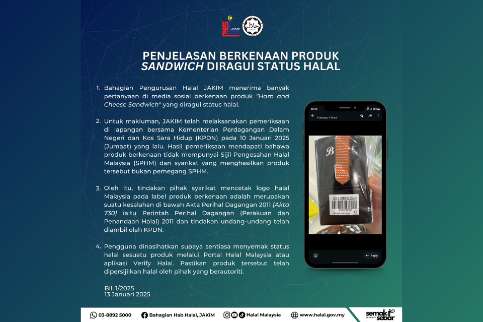 JAKIM SAHKAN SANDWICH TIADA SIJIL HALAL